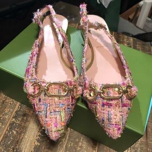 Kate Spade pink tweed pointed toe sling backs